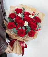 Hana (Rose) - Red Rose with Eucalyptus - Flowers - Grand - Preserved Flowers & Fresh Flower Florist Gift Store