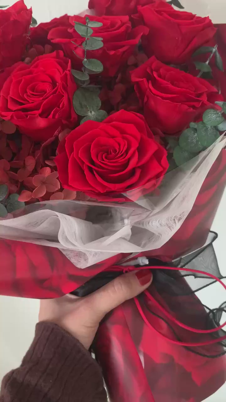 Hana (Rose) - Red Rose with Eucalyptus