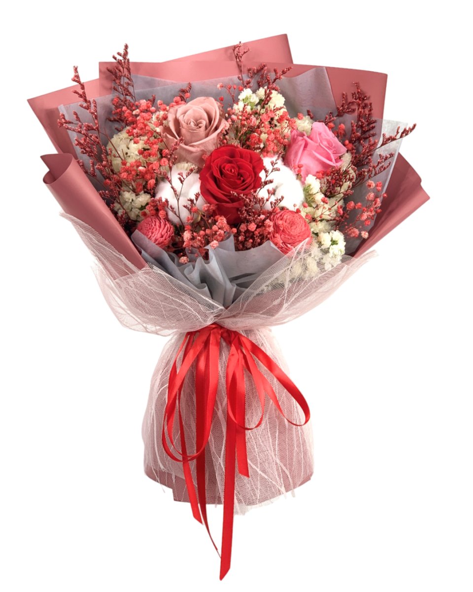Akane - Red Preserved Flower Bouquet - Flowers - Deluxe - Preserved Flowers & Fresh Flower Florist Gift Store