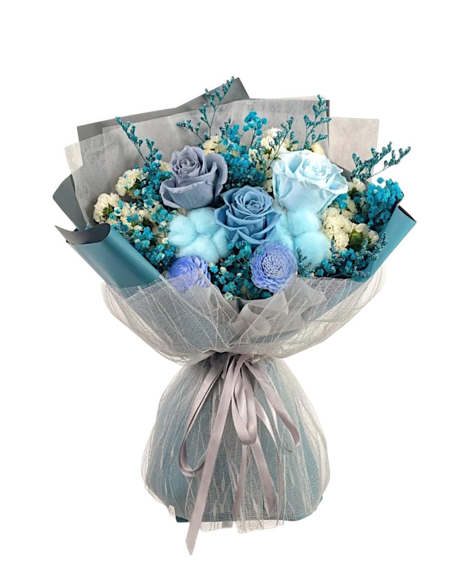 Aonami - Blue Preserved Flower Bouquet - Flowers - Deluxe - Preserved Flowers & Fresh Flower Florist Gift Store