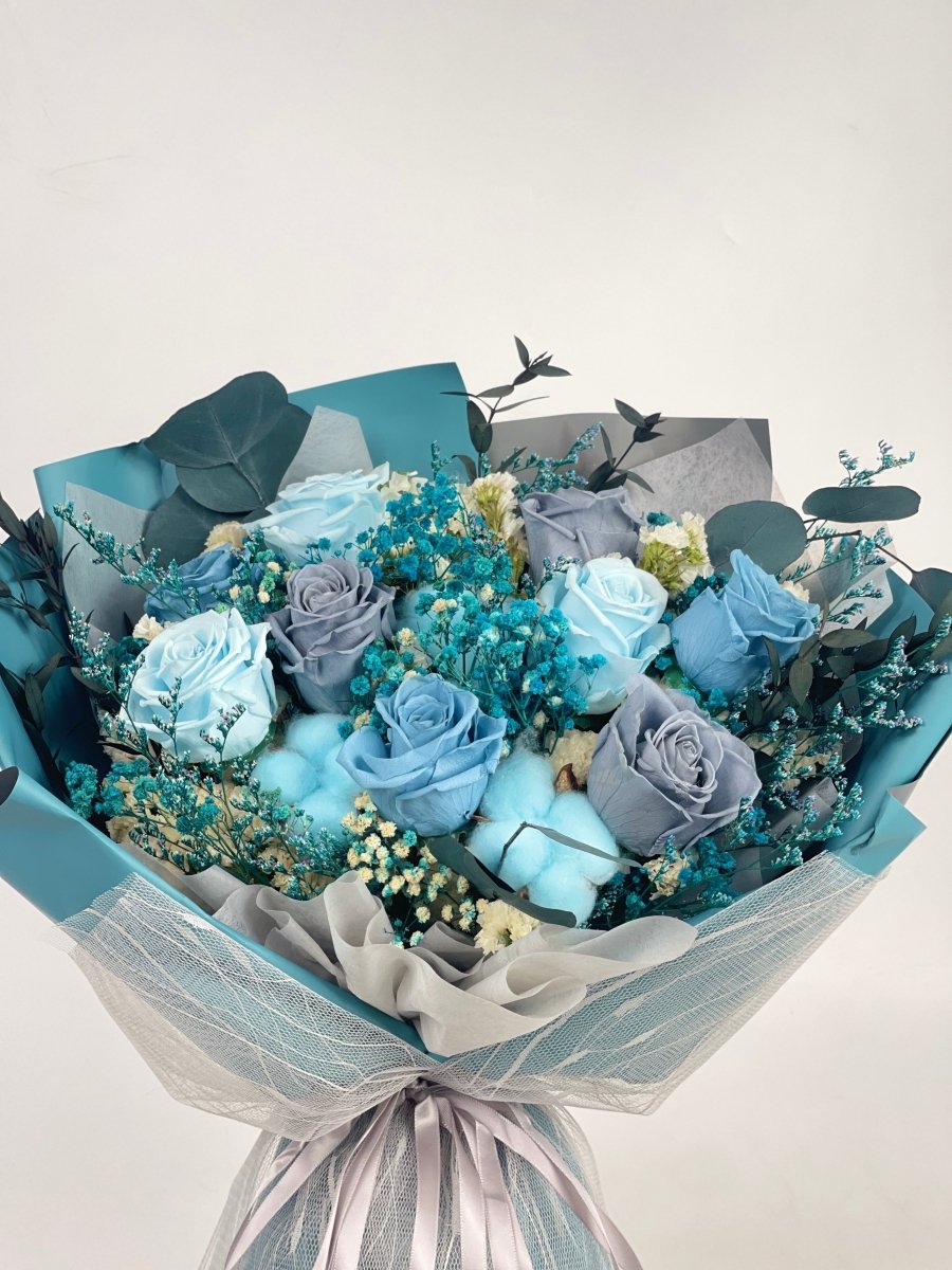 Aonami - Blue Preserved Flower Bouquet - Flowers - Grand - Preserved Flowers & Fresh Flower Florist Gift Store