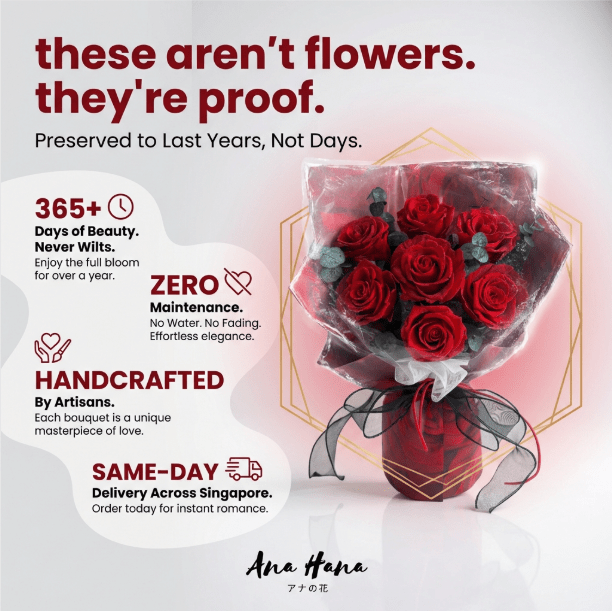 Hana (Rose) - Red Rose with Eucalyptus - Flowers - Original - Preserved Flowers & Fresh Flower Florist Gift Store