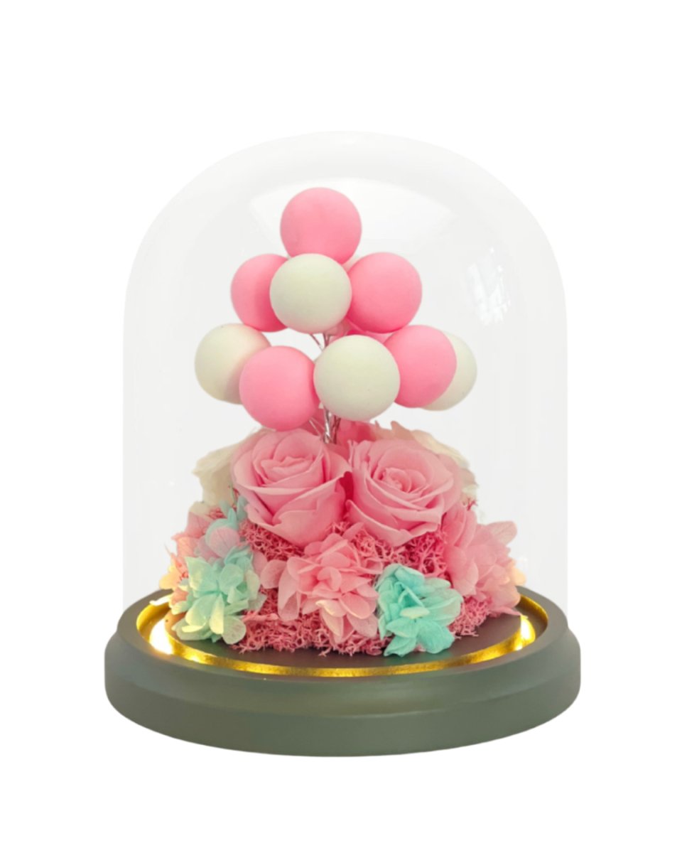Pompom Boru Balloon Rose Dome - Flowers - Pink - Preserved Flowers & Fresh Flower Florist Gift Store