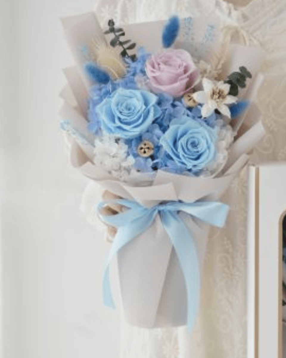 Valentine's Day Mixed 3 Roses Bouquet - Flowers - Blue - Preserved Flowers & Fresh Flower Florist Gift Store