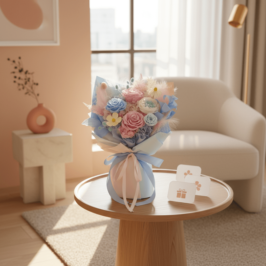 Yume (夢) - Pastel Preserved Flower Bouquet - Flowers - Blue - Preserved Flowers & Fresh Flower Florist Gift Store