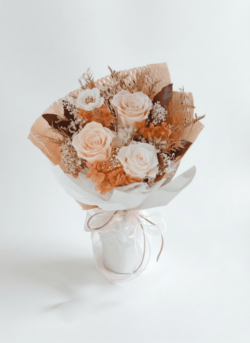 Yuna Preserved Flower Bouquet - Flowers - Cream - Preserved Flowers & Fresh Flower Florist Gift Store