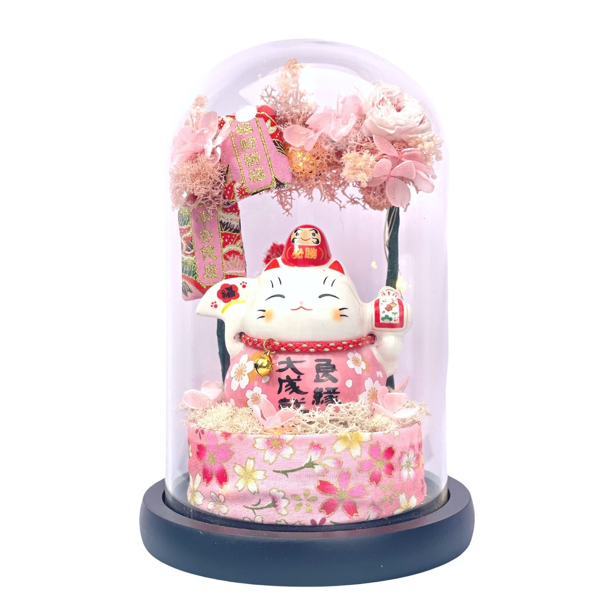 Maneki-Neko 招き猫 Fortune Cat (Large) - Pink, Fortune and Love Luck - Flower - Preserved Flowers & Fresh Flower Florist Gift Store