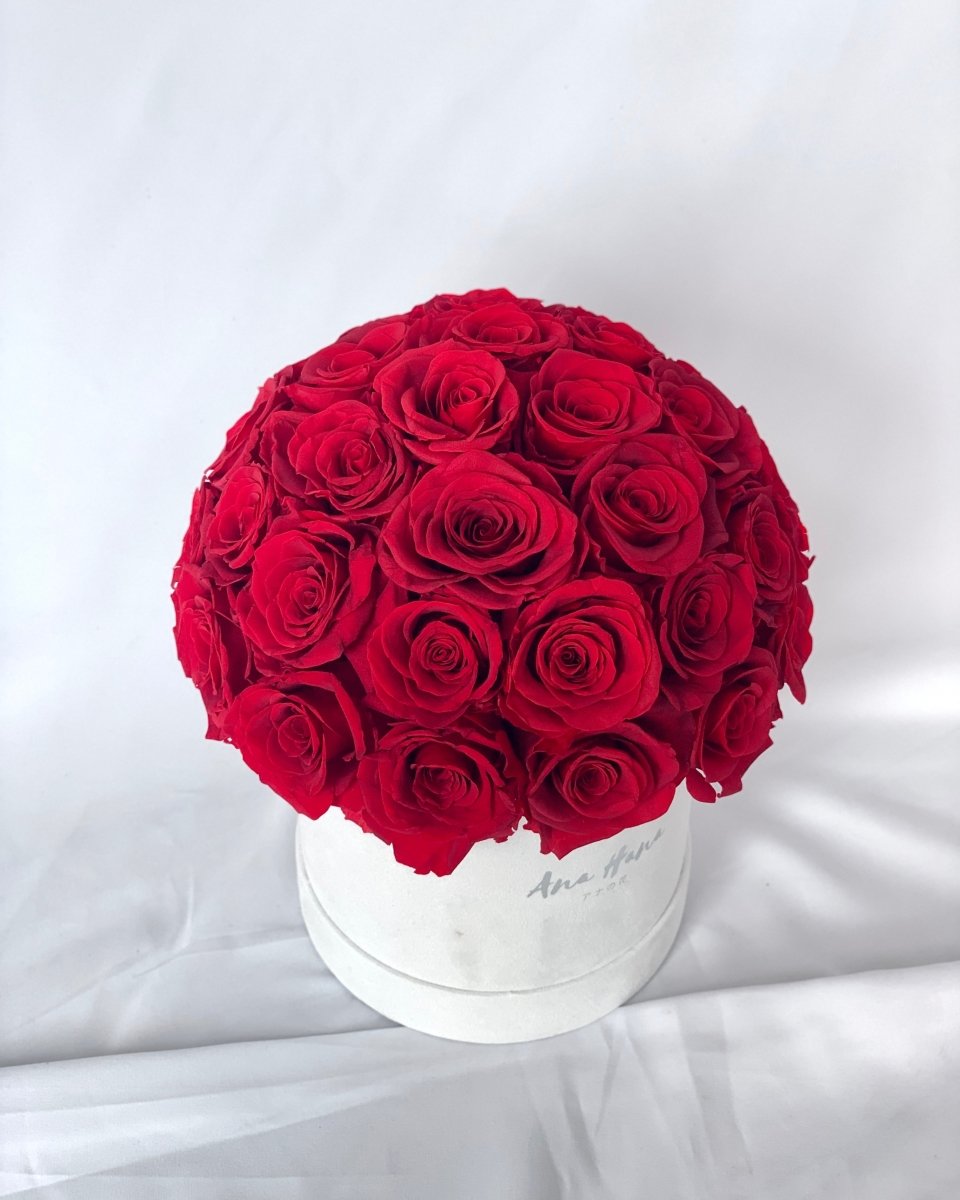 Classic Bucket Full - Red Roses / White Box - Flower - 24 Roses - Preserved Flowers & Fresh Flower Florist Gift Store