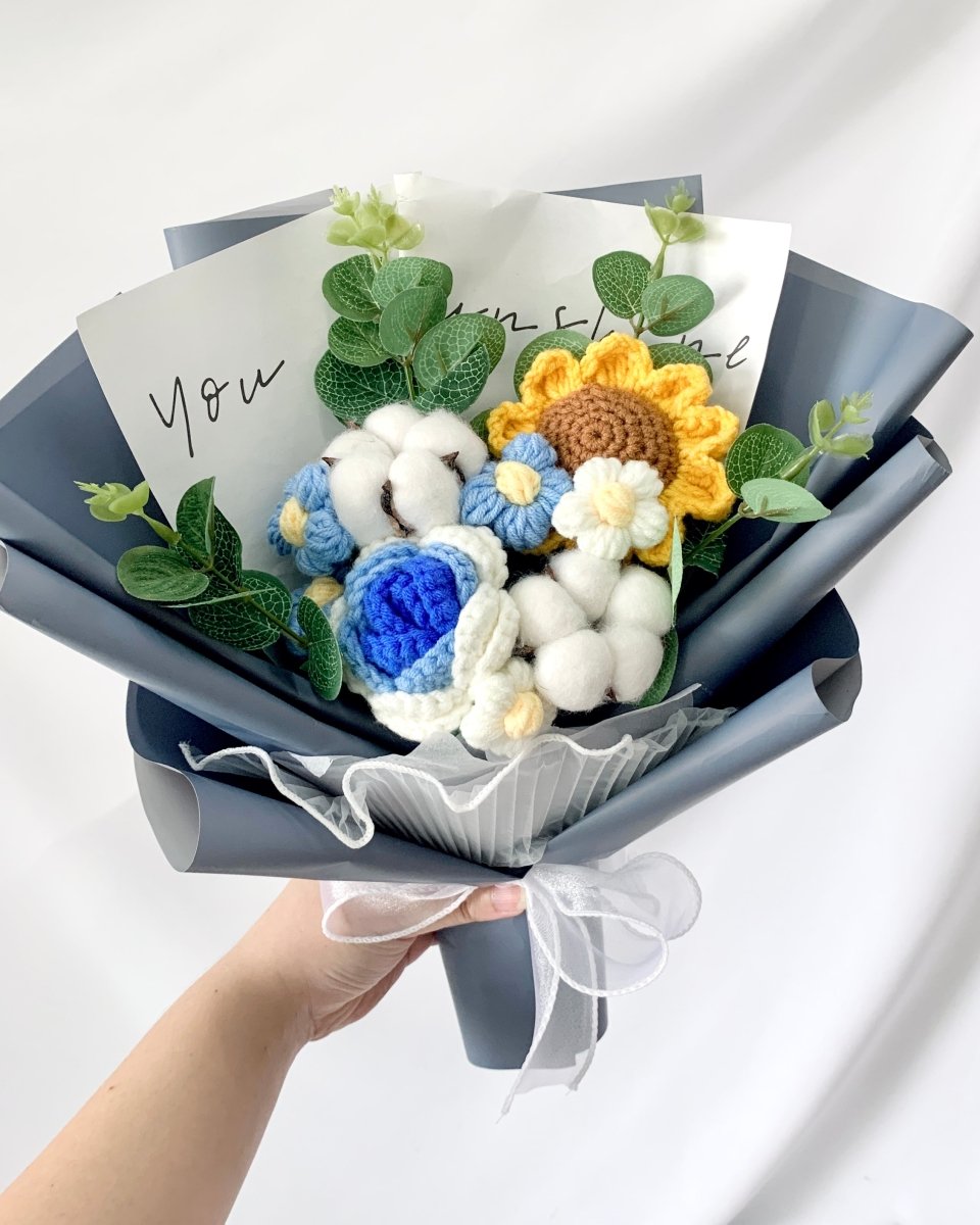 Emiko - Handmade Crochet Flower Bouquet, Blue - Flower - Upsize - Preserved Flowers & Fresh Flower Florist Gift Store