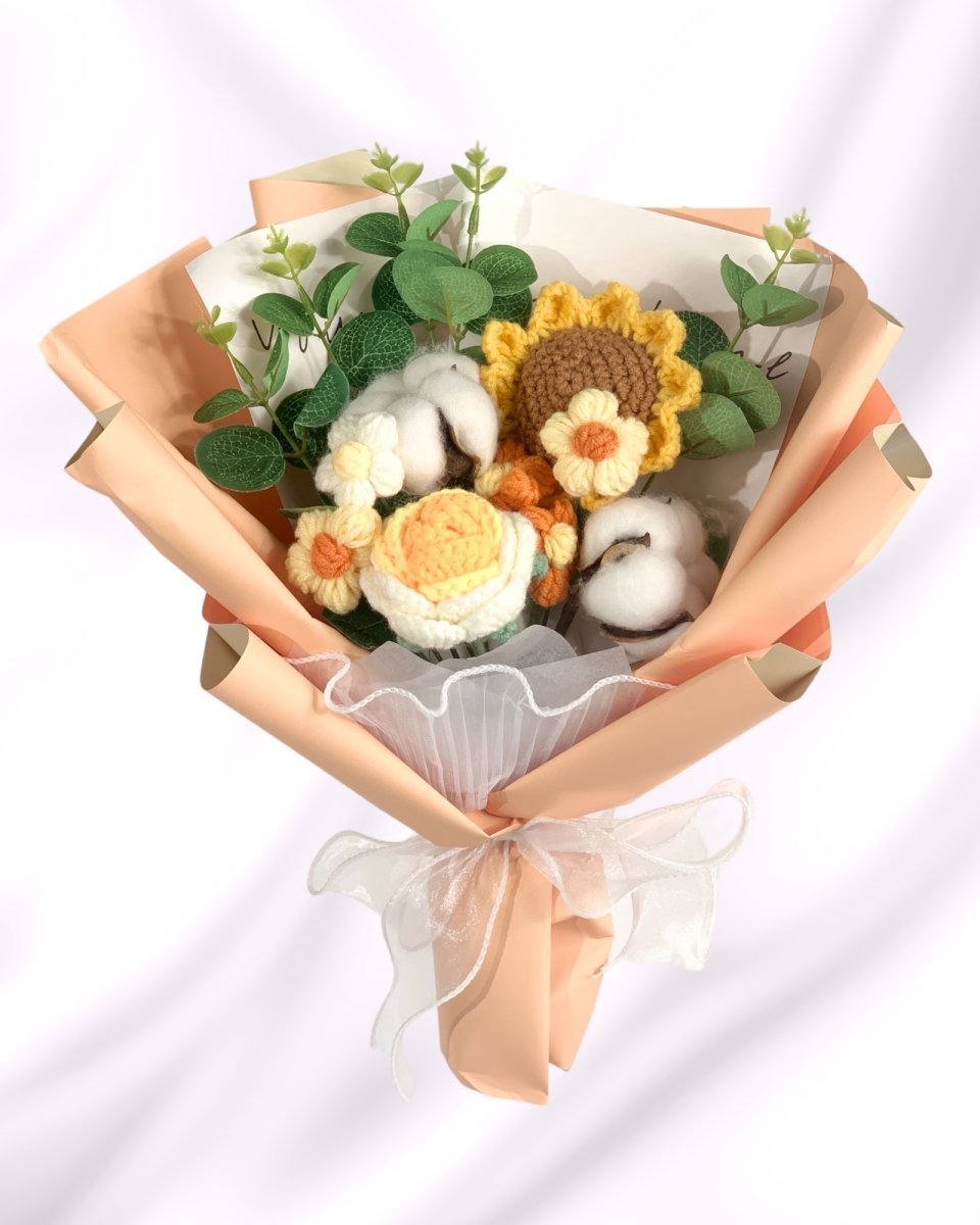 Emiko - Handmade Crochet Flower Bouquet, Orange - Flower - Standard - Preserved Flowers & Fresh Flower Florist Gift Store