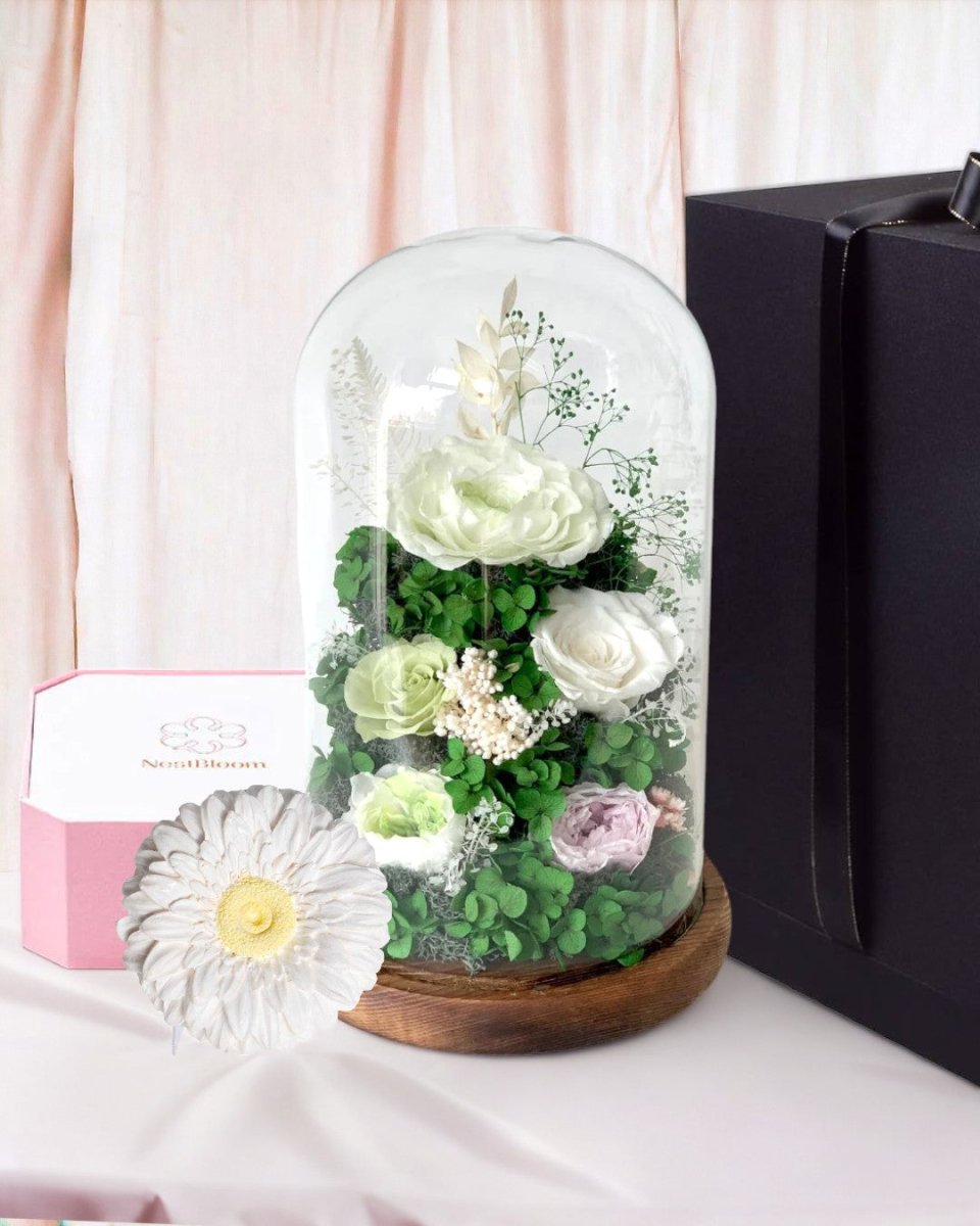 Hazel Roses (large dome with gift box) - Flower - Viridian Green - Preserved Flowers & Fresh Flower Florist Gift Store