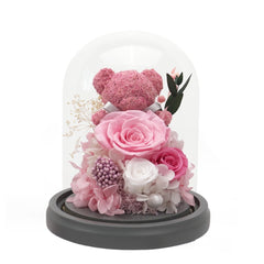 Katsumi Bear Gray - Pink - Flower - Preserved Flowers & Fresh Flower Florist Gift Store