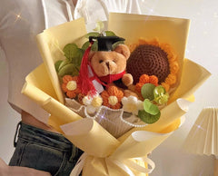 Kuma - Graduation Bear Crochet Flower Bouquet - Flower - Yellow - Preserved Flowers & Fresh Flower Florist Gift Store