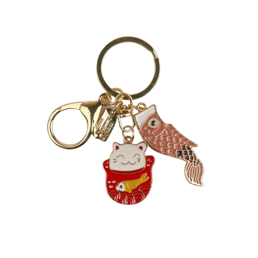 Maneki-Neko Keychain - Add Ons - Pink Carp flag 鯉幟 - Preserved Flowers & Fresh Flower Florist Gift Store